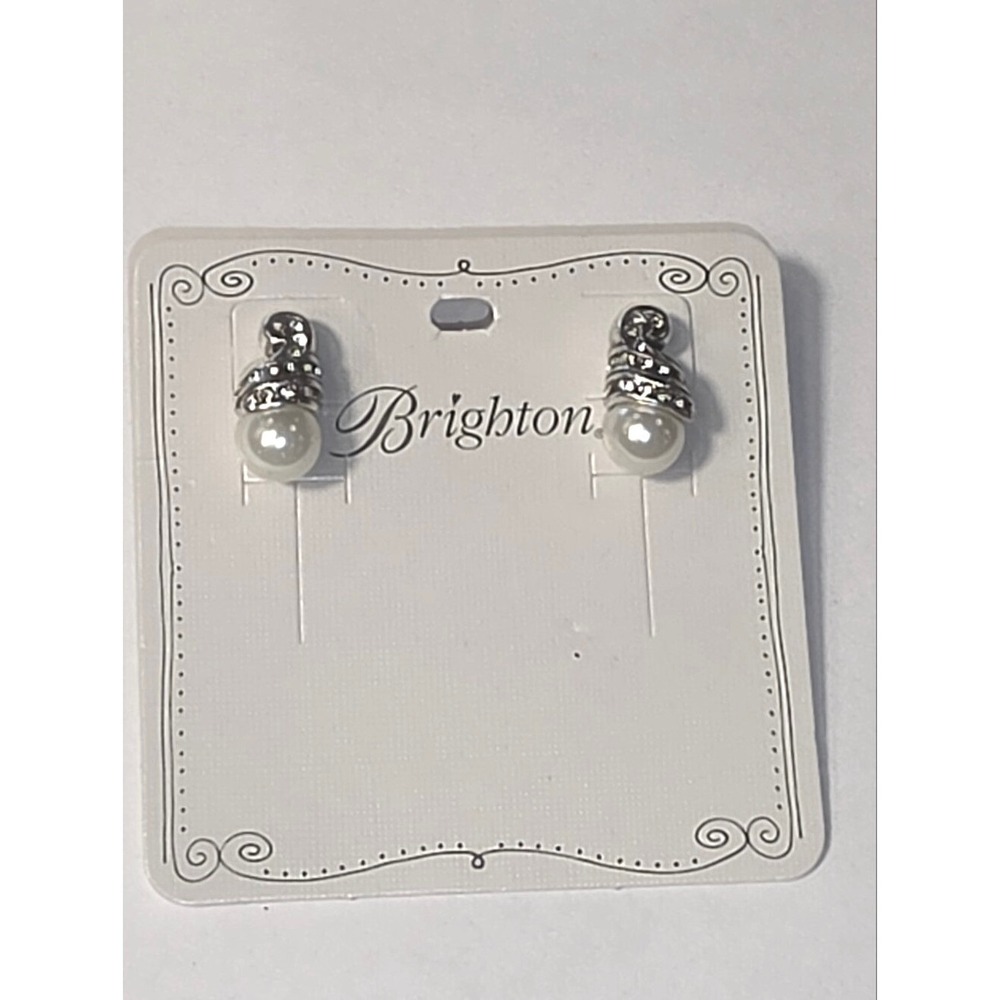 Brighton Neptunes Rings Silver Tone Faux Pearl Crystal Swirl Post Earrings Studs